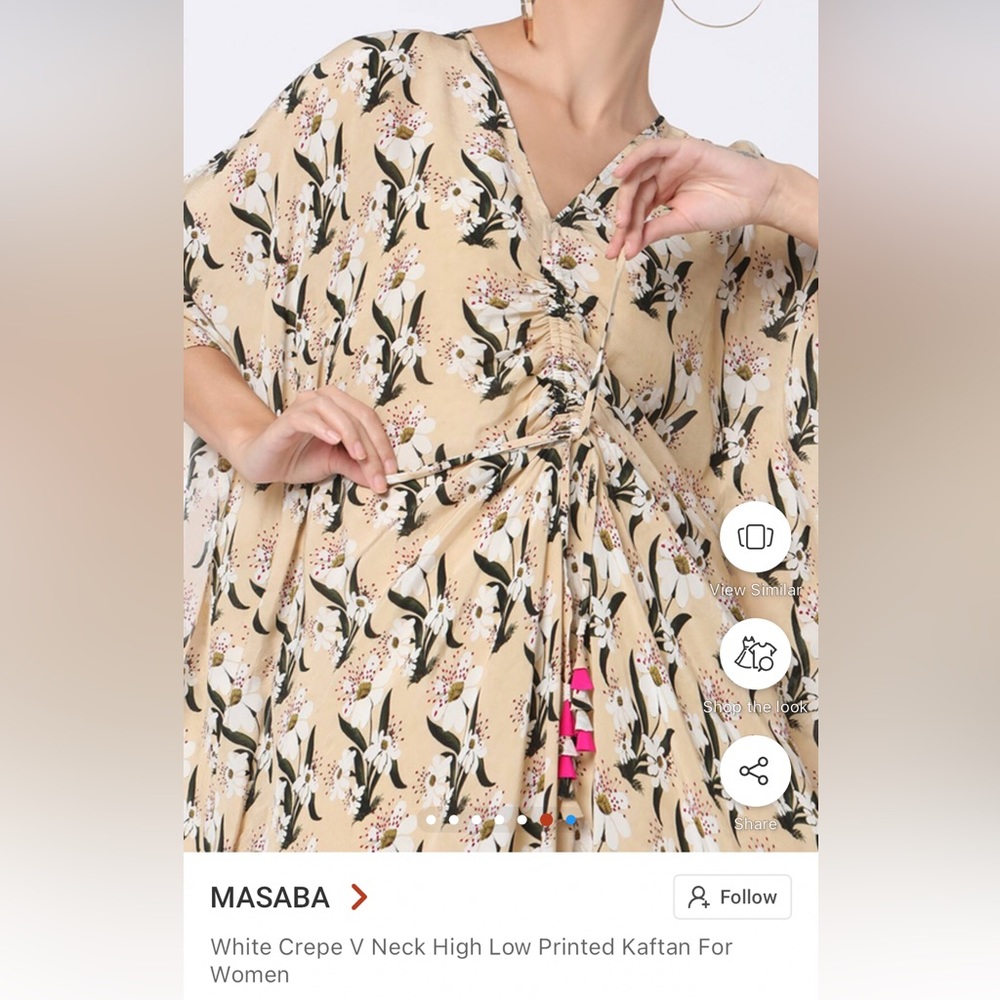 Masaba Kaftan White Crepe V Neck High Low Printed Kaftan